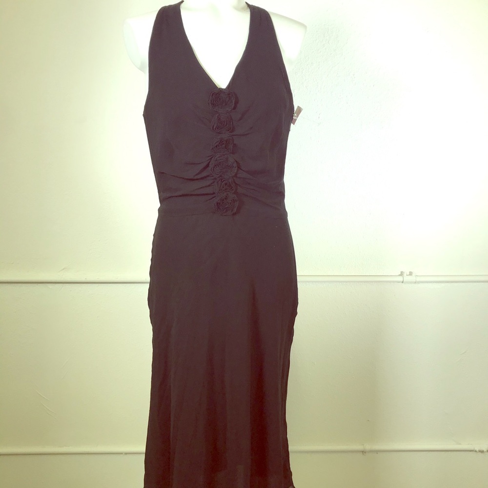 Ann Taylor Black Silk Midi Dress